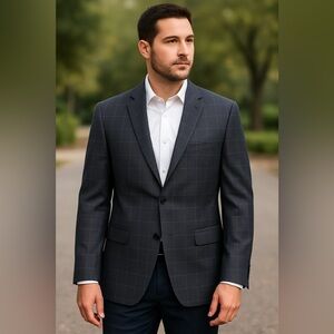 Michael Strahan Collection Blazer‎ Men 44R Windowpane Check Sport Coat Jacket